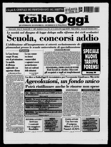 Italia oggi : quotidiano di economia finanza e politica